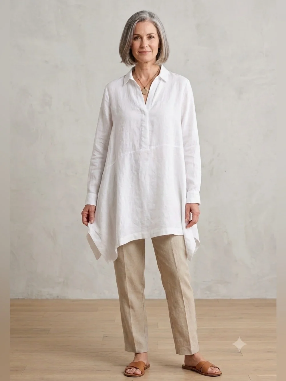 J. Jill White Linen asymmetrical Casual Button-Down Shirt, Women’s Size Small
